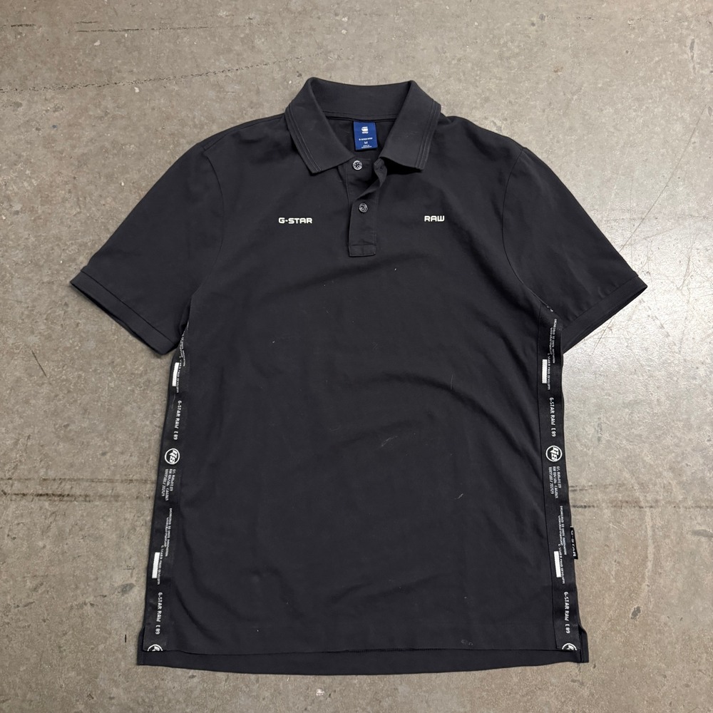 G-Star Raw Mens Black Logo Tape Side Seam Short Sleeve Polo Shirt Size M
